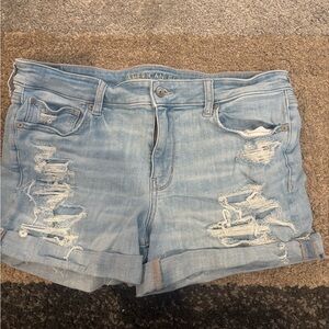 American Eagle Outfitters Light Blue Distressed Rolled Hem Denim Shorts